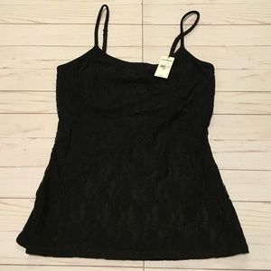 Black cami with black lace overlay